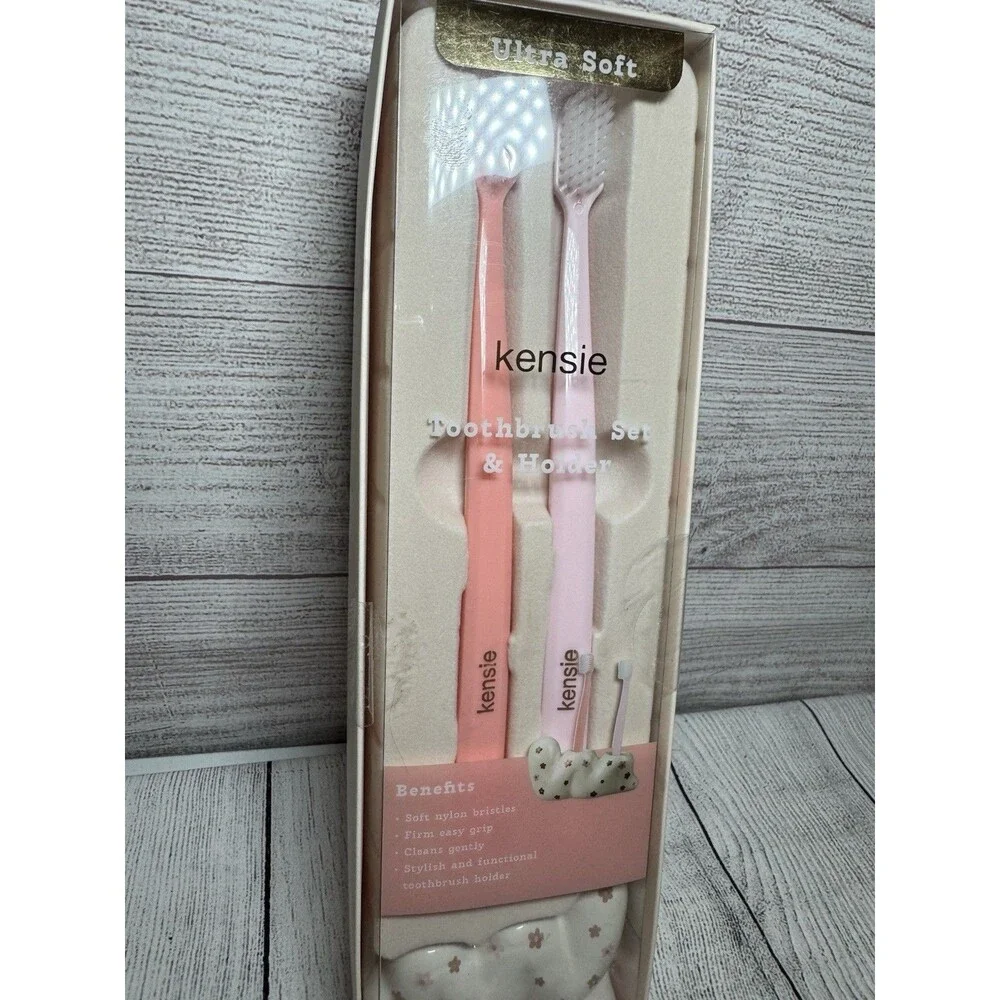 KENSIE 3 Piece Toothbrushes Holder Set-Ultra Soft, Pink.
